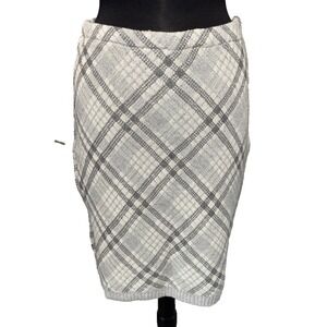 NEW Green 3‎ Plaid Featherweight Knit Pencil Skirt Size M Gray Preppy USA MADE